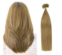FUIBEJAE U-Tip Human Hair Extensions #8 Brown Keratin Nail Tip Hair Extension No Trace Silky Straight Brazilian Remy Hair for Women,50G100 Strands,16inch