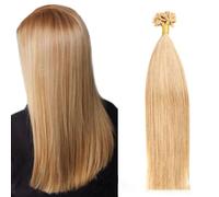 FUIBEJAE U Tip Human Hair Extensions Blonde Hot Fusion Hair Extensions Straight U Tip Keratin Hair Extension Human Hair Gold Pre Bonded for Party Cosplay,#16,22inch