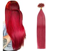 FUIBEJAE U-Tip Human Hair Extensions Burgundy Keratin Nail Tip Hair Extension No Trace Silky Straight Brazilian Remy Hair for Women,50G100 Strands,18inch