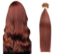 FUIBEJAE U Tip Human Hair Extensions Red Brown Hot Fusion Hair Extensions Straight U Tip Keratin Hair Extension Human Hair Pre Bonded for Party Cosplay,#33,16inch