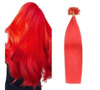 FUIBEJAE U-Tip Human Hair Extensions Red Keratin Nail Tip Hair Extension No Trace Silky Straight Brazilian Remy Hair for Women,50G100 Strands,18inch