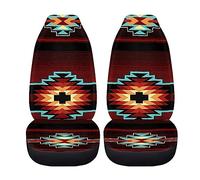 FUIBENG Southwest Nativa American Indian Tribal Aztec Geometry Red Pattern Universal 2 Pcs Car Front Seat Covers Bucket Seat Protector for SUV Van Jeep