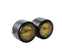 Fuicotto Motorcycle HeadLight Assembly Black H4 Motorcycle Double Twin HeadLight Clear/Yellow Lens Compatible With Harley Cross Bones FXSTSB 2010 2011(Yellow Grill Lens)