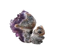 FUICZXBXQU Uruguayan Amethyst Cluster Squirrel Ornaments Chrysanthemum Crystal raw Stone Carving Home Living Room Decorations,Purple,54x45mm