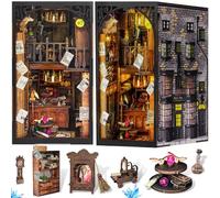 Fuiltee DIY Wooden 3D Miniature Bookend Kit, Bookend Decoration with LED Light, Dust Cover, Book Corner Kit for Adults Teens (Magic Wand Shop)
