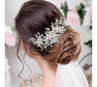FUILUA Crystal Bride Wedding Hair Comb Pearl Flower Bridal Hair Piece Hair Accessories for Women and Girls