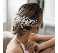 FUILUA Crystal Bride Wedding Hair Comb Pearl Flower Bridal Hair Piece Hair Accessories for Women and Girls