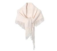 Fuimsul Women Elegant Fringe Knit Triangle Shawls Wraps Trendy Solid Color Open Front Knotted Pashmina Scarf, Beige, One Size