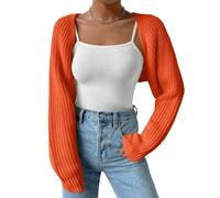 Fuimsul Women Open Front Ribbed Knit Crop Bolero Drop Shoulder Long Sleeve Solid Loose Fit Knitted Crop Cardigan Shrug, Burnt Orange, M