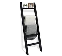 FUIN 5ft (58") Wood Blanket Ladder Living Room Decorative Wall Leaning Farmhouse Quilt Display Holder Shelf Rustic Wooden Towel Rack for Bathroom, Black