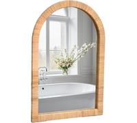 FUIN Boho Rattan Wall Mirror 20×30 Inch Arched Natural Rattan Frame - Farmhouse Bathroom Vanity Mirror - Wicker Decorative Hanging Mirror for Living Room, Bedroom, Entryway
