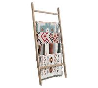FUIN Extra Wide 6.4ft Wooden Blanket Ladder Living Room Decorative Wal Leaning Farmhouse Quilt Display Holder Rustic Wood Towel Rack for Bathroom, Burnt Brown, 38 inch Wide