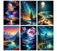 Fuinkqe 6 Pack Paint by Number Kit for Adults Beginner, Landscape Forest Scenery DIY Acrylic Painting Paint by Numbers Kits on Canvas for Gift Home Wall Decor 10x14inch
