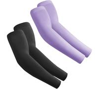 fuinloth Arm Sleeves Compression UV Protection Gaming Sleeve to Cover Arms Cricket Running for Men/Women Black+Purple