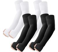 fuinloth Arm Sleeves with Thumb Hole UV Protection Compression Cooling Sleeve Cricket Gaming for Men/Women 2 Black+2 White