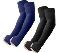 fuinloth Arm Sleeves with Thumb Hole UV Protection Compression Cooling Sleeve Cricket Gaming for Men/Women Black+Dark Blue