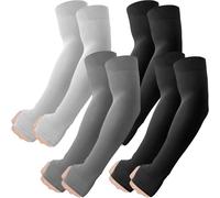 fuinloth Arm Sleeves with Thumb Hole UV Protection Compression Cooling Sleeve Cricket Gaming for Men/Women 2 Black+Dark Grey+Light Grey