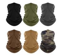 fuinloth Neck Gaiter, 6 Pack Cooling UV Protection Bandana Buff Face Mask Gator Scarf for Men Women Black+Grey+Green+Camo+Sand+Brown