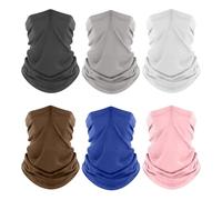 fuinloth Neck Gaiter, 6 Pack Cooling UV Protection Bandana Buff Face Mask Gator Scarf for Men Women Grey+White+Light Grey+Blue+Brown+Light Pink
