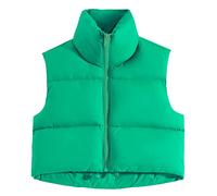 fuinloth Womens Gilets Padded Vest Ladies High Stand Collar Lightweight Zip Cropped Puffer Gilets Bright Green M 10-12