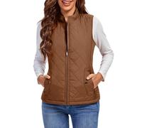 fuinloth Women's Quilted Gilet, Lightweight Body Warmer Padded Outdoor Vest Sleeveless Jacket Brown X-Small