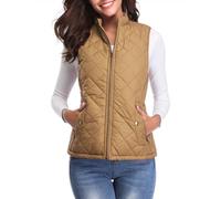 fuinloth Women's Quilted Gilet, Lightweight Body Warmer Padded Outdoor Vest Sleeveless Jacket Camel Medium