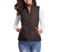 fuinloth Women's Quilted Gilet, Lightweight Body Warmer Padded Outdoor Vest Sleeveless Jacket Chocolate XX-Large