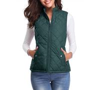 fuinloth Women's Quilted Gilet, Lightweight Body Warmer Padded Outdoor Vest Sleeveless Jacket Forest Green Small