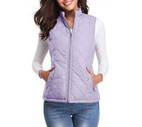 fuinloth Women's Quilted Gilet, Lightweight Body Warmer Padded Outdoor Vest Sleeveless Jacket Lavender Small