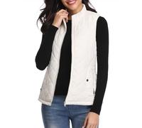 fuinloth Women's Quilted Gilet, Lightweight Body Warmer Padded Outdoor Vest Sleeveless Jacket White Large