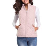 Fuinloth Women's Quilted Vest, Stand Collar Lightweight Zip Padded Gilet, Light Pink, Large