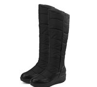 FUIPOT Knee-High Snow Boots, High Top Warm Women's Boots Round Toed Flat Heeled Long Top Plush Lightweight Non Slip Large Size Boots Down Cloth Solid Color Boots,Black,2.5 UK