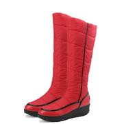 FUIPOT Knee-High Snow Boots, High Top Warm Women's Boots Round Toed Flat Heeled Long Top Plush Lightweight Non Slip Large Size Boots Down Cloth Solid Color Boots,Red,2.5 UK