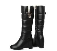 FUIPOT Knee-High Snow Boots, Women's Velvet Boots Round-Toed Wedge-Heeled High-Top Cotton Boots with Side Zippers Leather Velvet Warm Large-Size Long Boots for Women,Black,6 UK