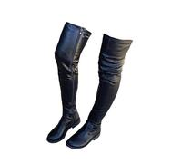 FUIPOT Straight Boots, Women's Over The Knee Boots Round Toe Low Square Heel Side Zipper Over The Knee Boots Patent Leather Slim Fit Large Size Fashion Women's Boots,Black,5 UK