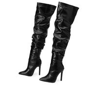 FUIPOT Women's Thigh High Boots Over The Knee High Boots Inner Zipper Pointed Toe Stiletto Knee High Boots PU Leather Sexy High Heels Fashion Long Boots,Black,7 UK