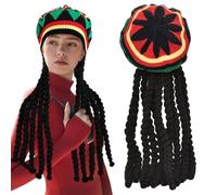 FUIPVGI 1 Pcs Rasta Hat with Black Dreadlocks, Jamaican Dreadlocks Wig, Rasta Dreadlocks Hat, Long Braided Wig Cap, Caribbean Fancy Dress Costume for Parties, Cosplay, Masquerade (Multicolor)