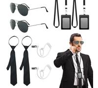 FUIPVGI 10 Pcs Agent Accessories Set Chauffeur Costume Accessories Set, with Sunglasses, Tie, Card Holder, Earpiece Tube, Security Guard Cosplay Kit, Dress Up Role Play Set, for Film Party (Black)