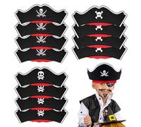 FUIPVGI 12 Pieces Pirate Hat for Children, Pirate Headband Accessories Pirate Birthday Pirate Fancy Dress Hat Felt for Cosplay, Parties, Halloween (Black)