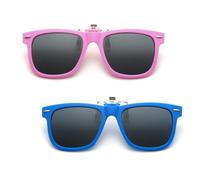 FUIPVGI 2 Pair Kids Clip On Sunglasses Kids Sunglasses Boys Girls Kids Polarized Children Junior UV Protection Flip Up Sunglasses For Beach,School,Shopping,Party Decoration (Pink,Blue)