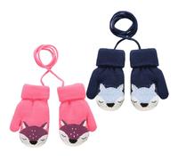FUIPVGI 2 Pairs Baby Boys Girls Winter Knitted Mittens, Cute Fox Warm Fleece Lined Mittens Gloves with Furry Lining Hanging on Neck Mittens for Toddler Girls Boys Age 1-3 Years (Navy, Dark pink)