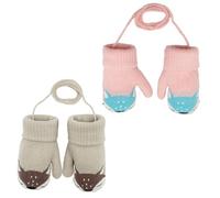 FUIPVGI 2 Pairs Baby Boys Girls Winter Knitted Mittens, Cute Fox Warm Fleece Lined Mittens Gloves with Furry Lining Hanging on Neck Mittens for Toddler Girls Boys Age 1-3 Years (Khaki, Pink)