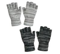 FUIPVGI 2 Pairs Half Finger Gloves, Thermal Winter Knitted Fleece Lined Gloves for Men Women, Outdoor Cycling Driving Writing Typing Work (2 Colors)