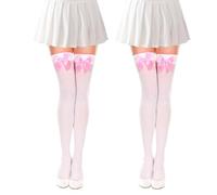 FUIPVGI 2 Pairs Knee High Socks with Pink Satin Bow, Knee High Socks, Thigh High Socks, Satin Bow Stockings, Long Socks, Opaque Knee High Socks for Women, Lace Bow Tights, One Size (White)