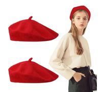 FUIPVGI 2 Pcs Adult Wool Beret Hat, Red, Unisex Soft Warm French Style Beret, One Size (Red)