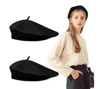 FUIPVGI 2 Pcs Adult Wool Beret, Solid Color French Style Beret, Unisex Soft Warm Vintage Artist Hat for Most People, One Size (Black)