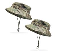 FUIPVGI 2 Pcs Camo Boonie Hat for Kids Men Women, Wide Brim UV Protection Sun Hats Bucket Hats with Adjustable Chin Strap, Army Military Safari Fishing Hat for Airsoft Camping Hunting, 56cm (Camo)
