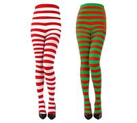 FUIPVGI 2 Pcs Costume Striped Tights, Christmas Striped Tights, Opaque Tights, Elf Tights Stockings, Red Green White Striped Leggings, Fever Dress Up Accessories for Cosplay Party (3 Colors, One Size)
