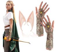 FUIPVGI 2 Pcs Elf Costume Accessoires Pixie Elf Ear, Elf Lace Gloves, Renaissance Elf Dress Up Costume, Forest Fairy Ears Costume Kit, Vampire Ears, for Halloween Christmas, Elf Theme (Beige-Brown)