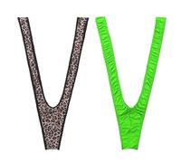 FUIPVGI 2 Pcs Men's Borat Mankini V-String Sexy Underwear Man Underwear Swimsuit High Cut Thong Joke Gifts for Men Leopard Print and Green, One Size